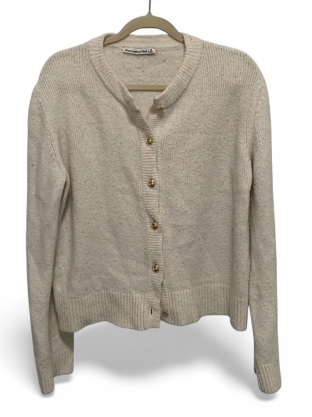 Abercrombie & Fitch Cream Button Cardigan with Gold Knot Buttons